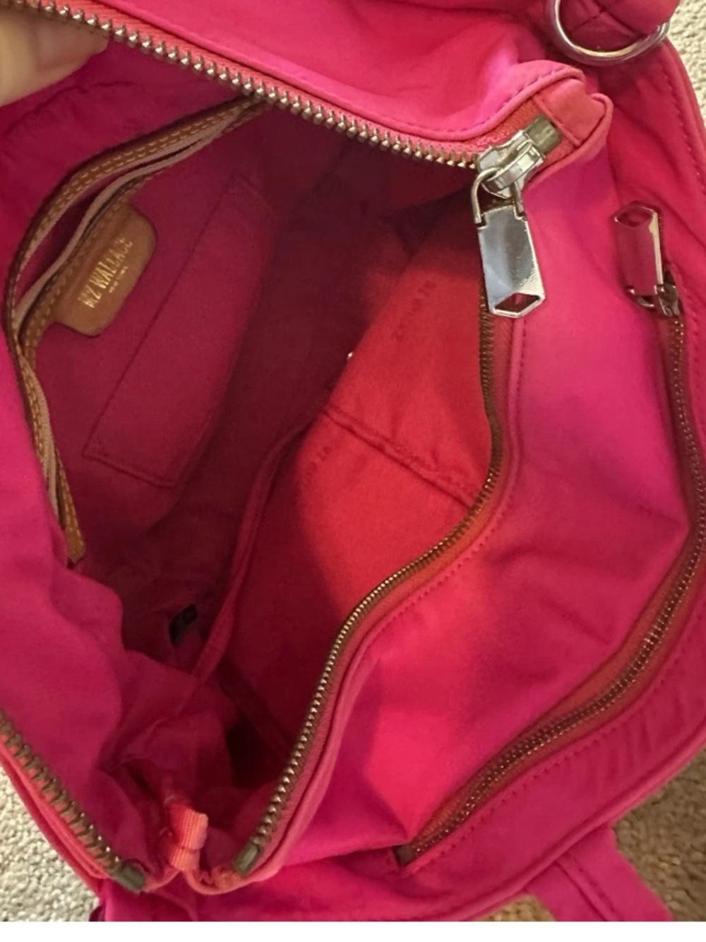 Mz Wallace Mini Soho Tote Punch Pink Upper & Deep Navy Lower Mint View 6